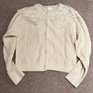 H&M Cream Cable Knit Cardigan with Lace Detail